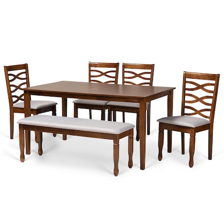 Baxton Studio Lanier Modern and Contemporary Grey Fabric and Walnut Brown Finished Wood 6-Piece Dining Set 174-9883-10923-10520-Zoro